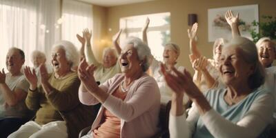 elderly people in a nursing home having fun photo