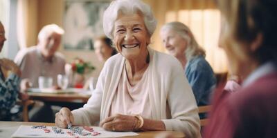 elderly people in a nursing home having fun photo