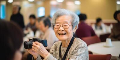 elderly people in a nursing home having fun photo