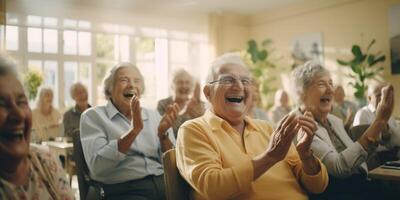 elderly people in a nursing home having fun photo