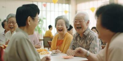 elderly people in a nursing home having fun photo