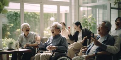 elderly people in a nursing home having fun photo