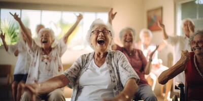 elderly people in a nursing home having fun photo