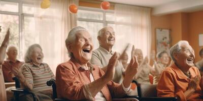 elderly people in a nursing home having fun photo