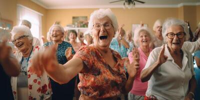 elderly people in a nursing home having fun photo