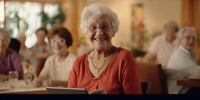 elderly people in a nursing home having fun photo