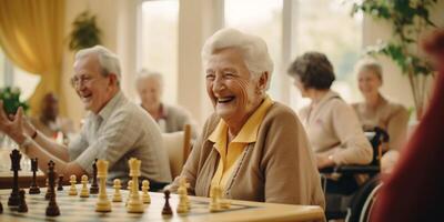 elderly people in a nursing home having fun photo