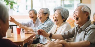 elderly people in a nursing home having fun photo