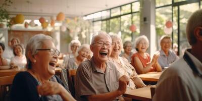 elderly people in a nursing home having fun photo