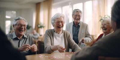 elderly people in a nursing home having fun photo