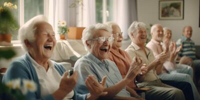 elderly people in a nursing home having fun photo