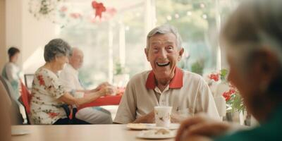 elderly people in a nursing home having fun photo