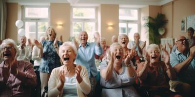 elderly people in a nursing home having fun photo