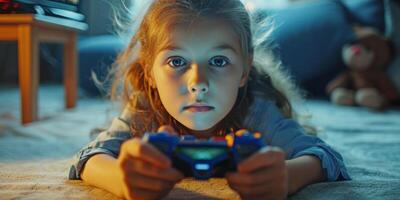 children lie on the floor of the room and play a game photo