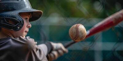 niño jugando béisbol de cerca foto