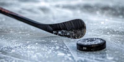 stick and puck on ice photo