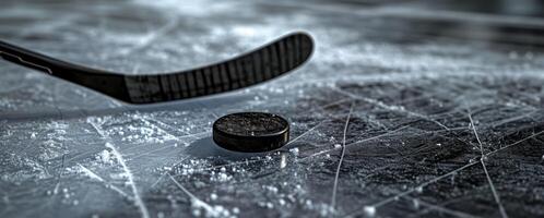 stick and puck on ice photo