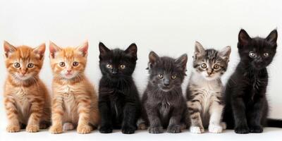 group of kittens of different colors on a light background photo