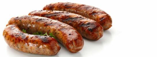 baked sausages on a white background photo
