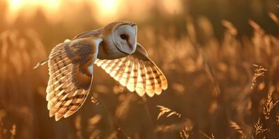 flying eagle owl on autumn background photo