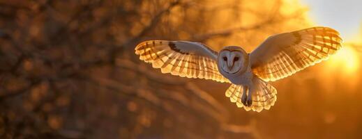 flying eagle owl on autumn background photo