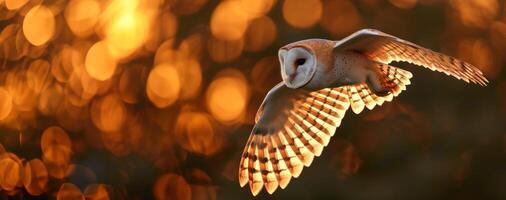 flying eagle owl on autumn background photo