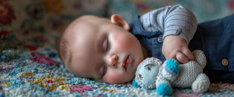 baby sleeps with a toy photo