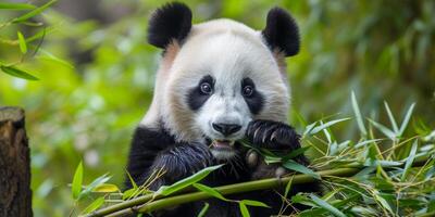 panda come bambú de cerca foto