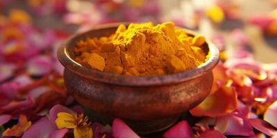 turmeric in wooden bowl photo