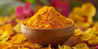 turmeric in wooden bowl photo