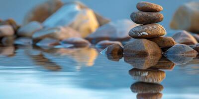 pebble pyramid on the lake photo