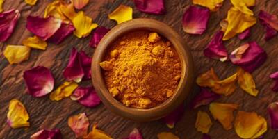 turmeric in wooden bowl photo