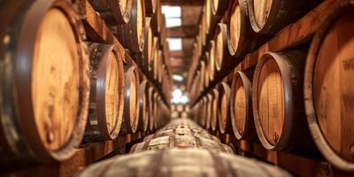 barrels of fortified drinks in the basement photo