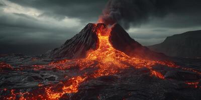 volcano eruption lava flows photo
