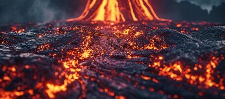 volcano eruption lava flows photo