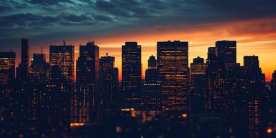 skyscrapers of a big city at sunset photo