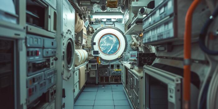 International Space Station in Earth orbit, interior view from inside photo