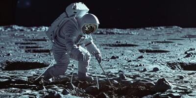 lunar expedición astronautas en el superficie de el Luna foto