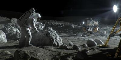 lunar expedition astronauts on the surface of the moon photo