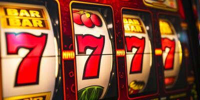 Slot machine showing jackpot win with 777 numbers photo