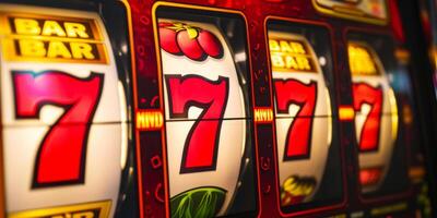 Slot machine showing jackpot win with 777 numbers photo