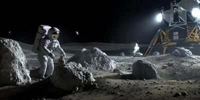 lunar expedition astronauts on the surface of the moon photo