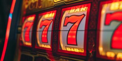 Slot machine showing jackpot win with 777 numbers photo