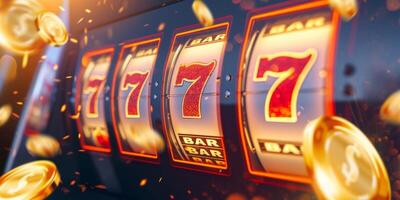 Slot machine showing jackpot win with 777 numbers photo