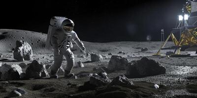 lunar expedición astronautas en el superficie de el Luna foto