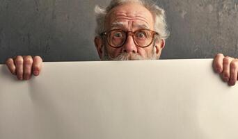 elderly woman holding a white banner in her hands photo