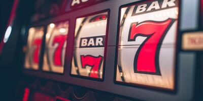 Slot machine showing jackpot win with 777 numbers photo