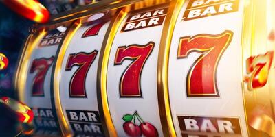 Slot machine showing jackpot win with 777 numbers photo