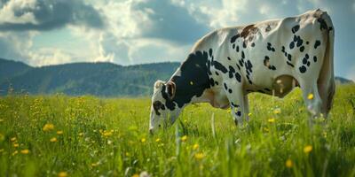 cow grazing in the meadow photo