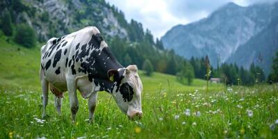 cow grazing in the meadow photo